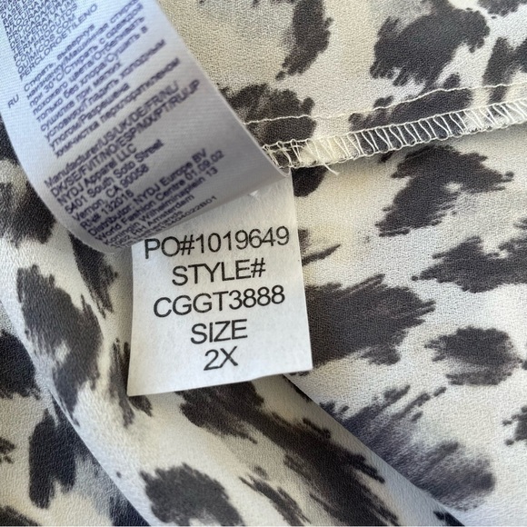 NYDJ Women's White Black Gray Leopard Cheetah V-neck Print Flowy Blouse Size 2X - Picture 5 of 7